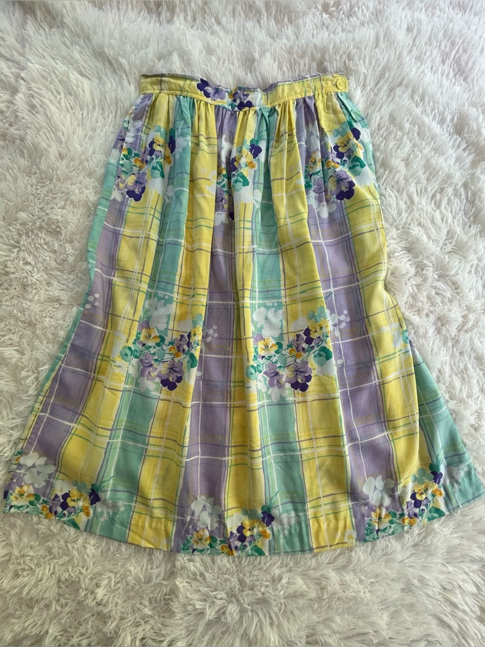 NWT Vintage Abigail Martin Watercolor Plaid Floral Midi Skirt Cottagecore